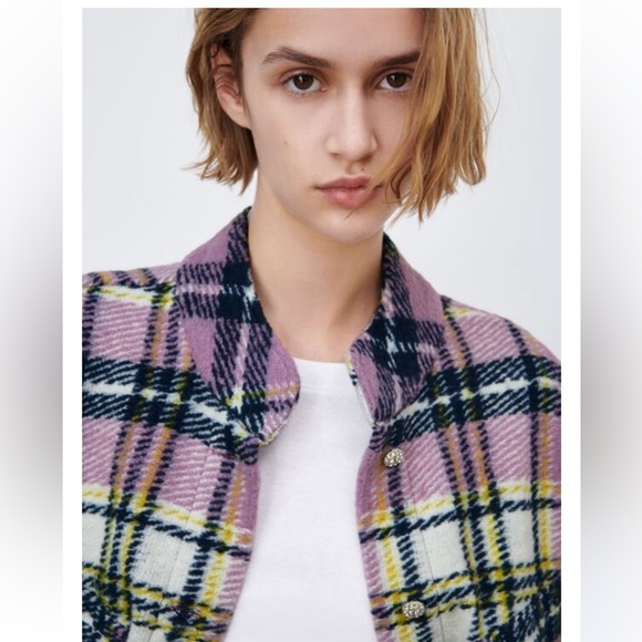 ZARA WOMAN WOOL BLEND CHECK LILAC OVERSHIRT PLAID.Medium size Oversized like XL - Picture 13 of 13